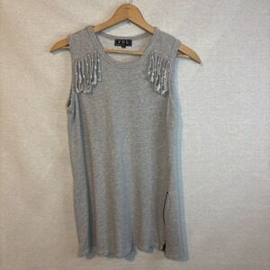 POL Womens Gray Tank Medium Distressed Sleeveless‎ Zippers Boho Festival Grunge